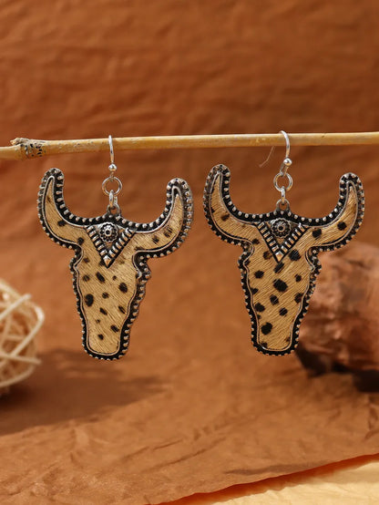 Wholesale Jewelry Retro Cattle Pu Leather Patchwork Drop Earrings