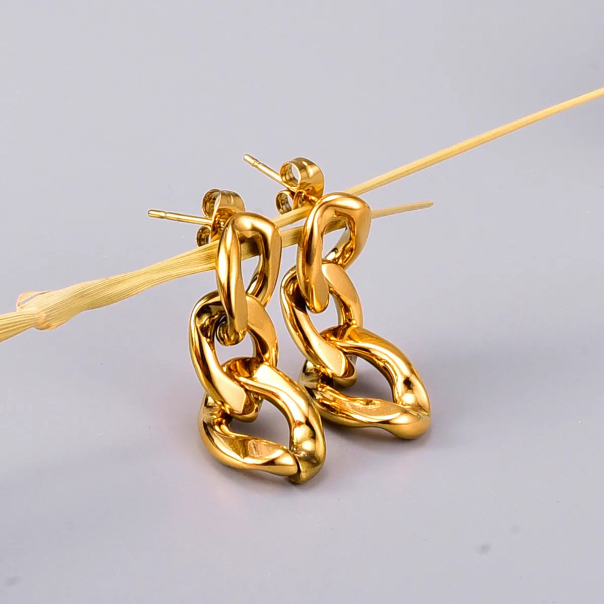 Wholesale Jewelry Retro Chain Titanium Gold Plated Earrings Gooddiy