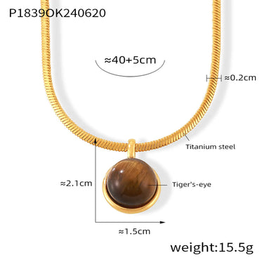 Wholesale Jewelry Retro Classic Style Round 304 Stainless Steel Artificial Pearls Tiger Eye 18K Gold Plated Plating Inlay Pendant Necklace