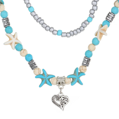 Wholesale Jewelry Retro Classic Style Starfish Shell Arylic Alloy Beaded Necklace