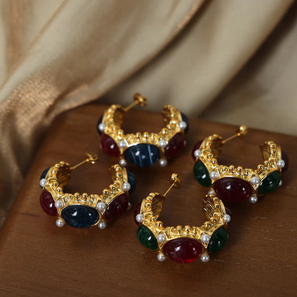 Wholesale Jewelry Retro Color Block Resin Titanium Steel 18k Gold Plated Plating Ear Studs