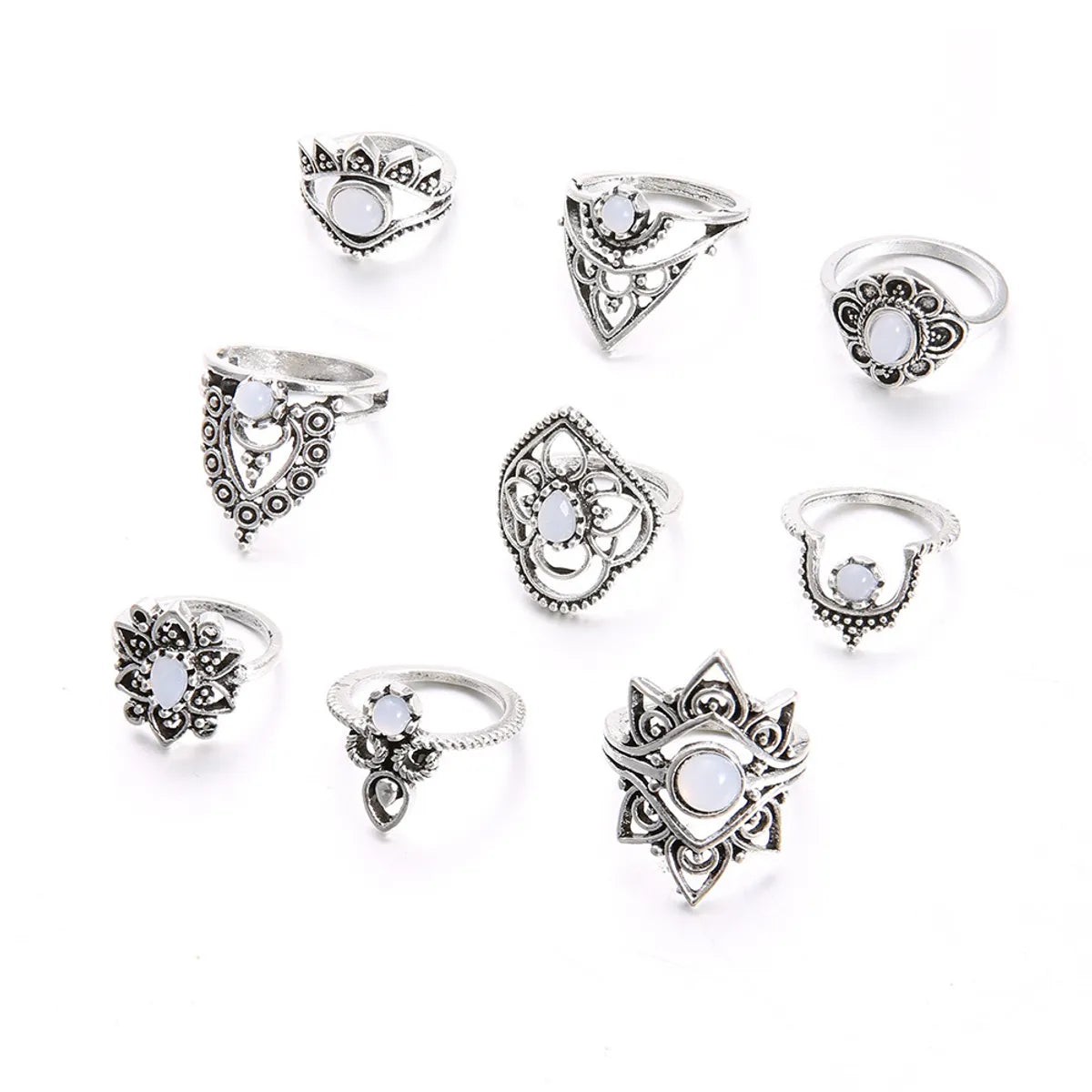 Wholesale Jewelry Retro Diamond Carved Crown Starry 9-Piece Combination Ring Nihaojewelry