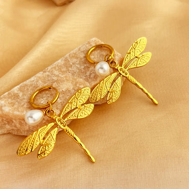 Wholesale Jewelry Retro Dragonfly 201 Stainless Steel Gold Plated Plating Jewelry Set