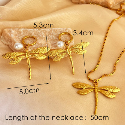 Wholesale Jewelry Retro Dragonfly 201 Stainless Steel Gold Plated Plating Jewelry Set