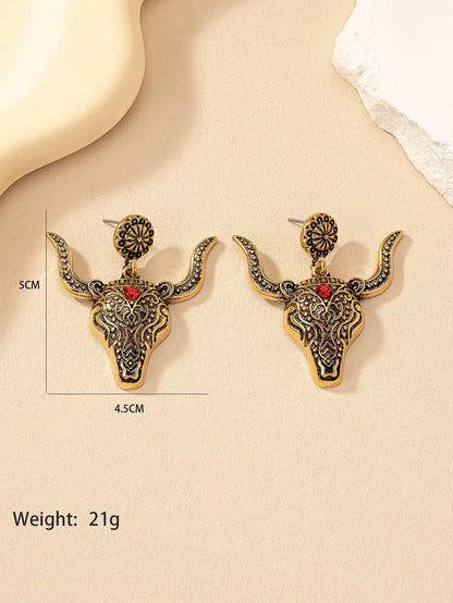 1 Pair Retro Exaggerated Cool Style Cattle Plating Alloy Gem Ear Studs