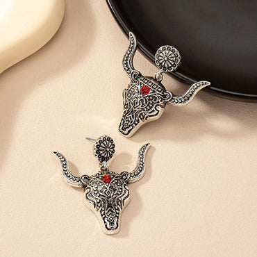 1 Pair Retro Exaggerated Cool Style Cattle Plating Alloy Gem Ear Studs