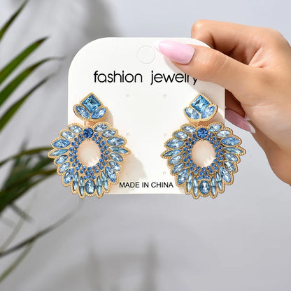 1 Pair Retro Exaggerated Geometric Plating Hollow Out Inlay Zinc Alloy Rhinestones Drop Earrings