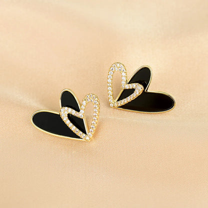 Wholesale Jewelry Retro Exaggerated Heart Shape Alloy Enamel Ear Studs