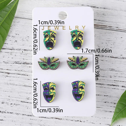 Wholesale Jewelry Retro Exaggerated Mask Wood Ear Studs