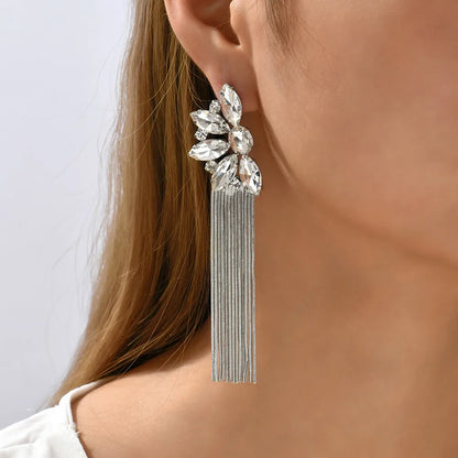 Wholesale Jewelry Retro Exaggerated Oval Tassel Zinc Alloy Glass Plating Inlay Drop Earrings