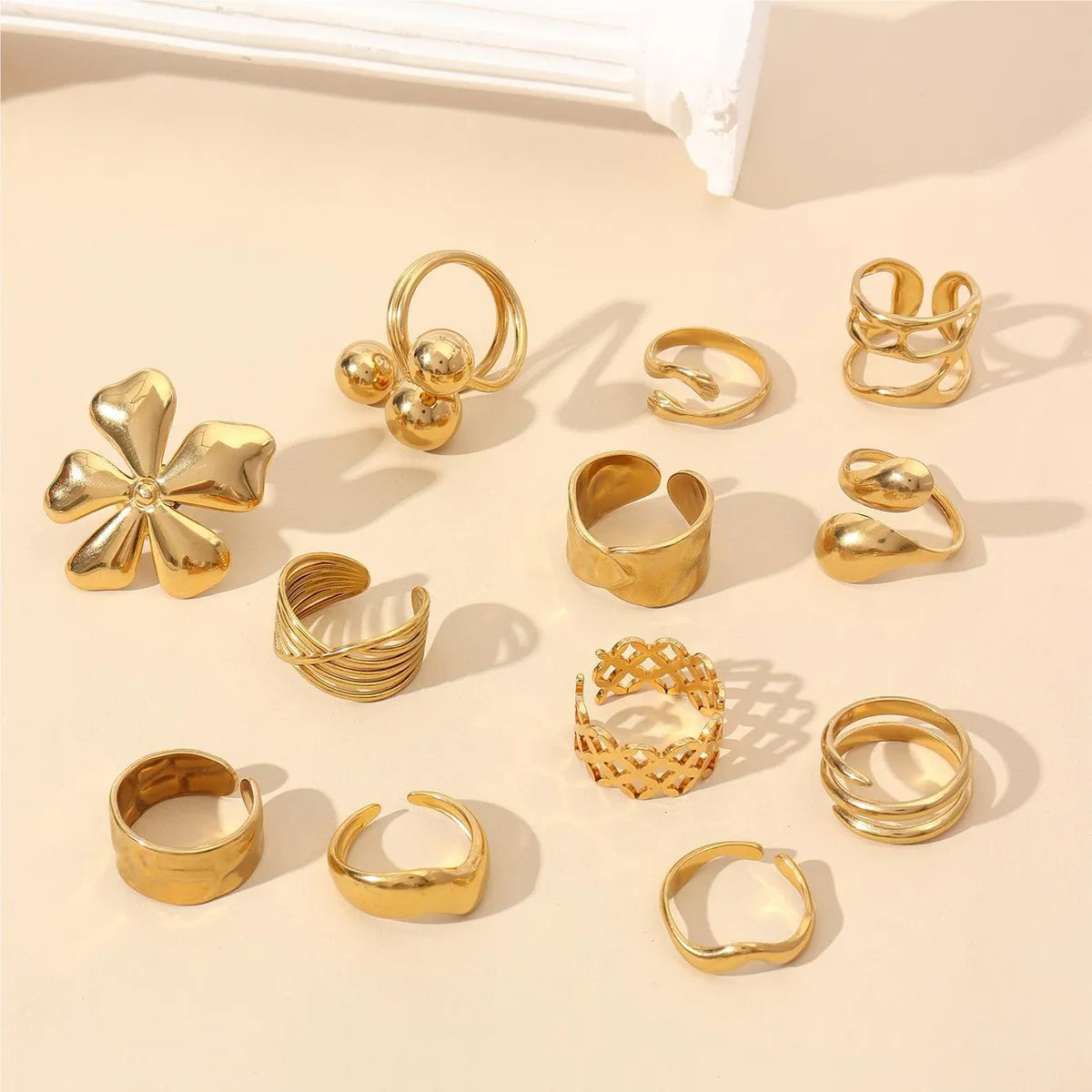 Wholesale Jewelry Retro Floral 304 Stainless Steel Plating Open Rings