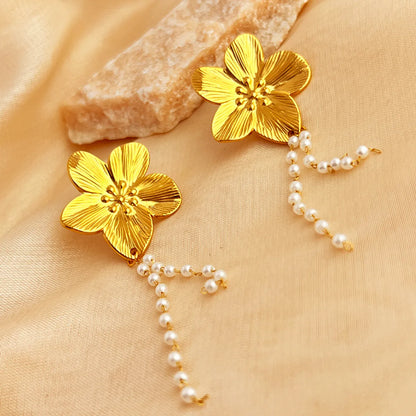 Wholesale Jewelry Retro Flower 201 Stainless Steel Gold Plated Jewelry Set