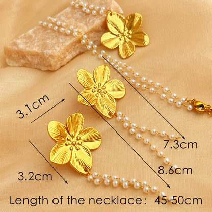 Wholesale Jewelry Retro Flower 201 Stainless Steel Gold Plated Jewelry Set