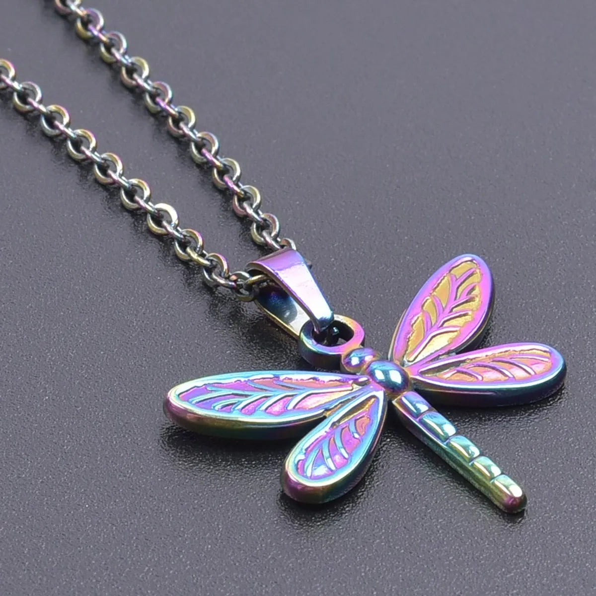 Wholesale Jewelry Retro French Style Dragonfly 304 Stainless Steel Plating Pendant Necklace