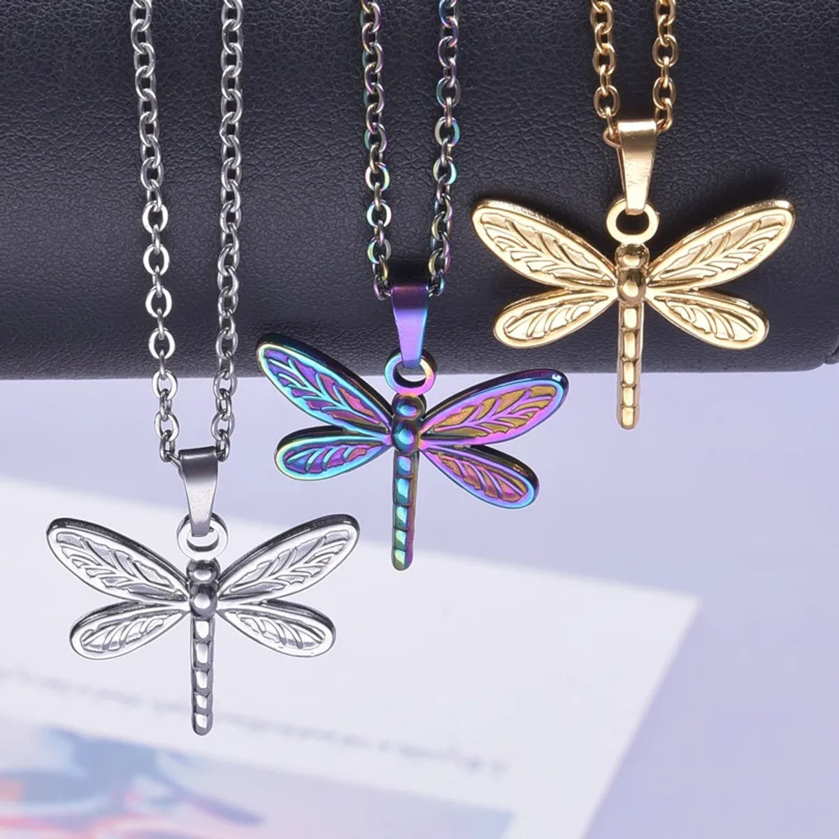 Wholesale Jewelry Retro French Style Dragonfly 304 Stainless Steel Plating Pendant Necklace