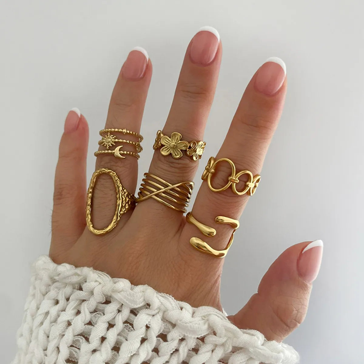 Wholesale Jewelry Retro French Style Geometric 316L Stainless Steel  18K Gold Plated Irregular Open Rings