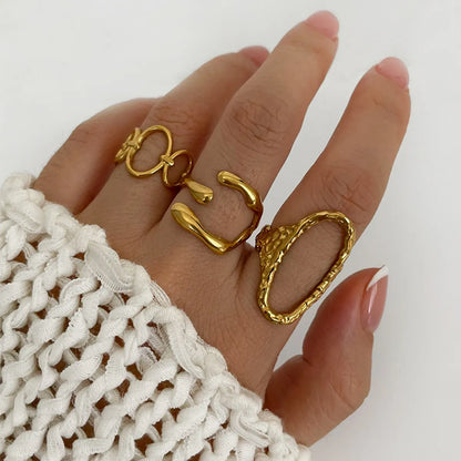 Wholesale Jewelry Retro French Style Geometric 316L Stainless Steel  18K Gold Plated Irregular Open Rings