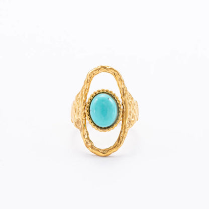 Wholesale Jewelry Retro French Style Oval 304 Stainless Steel Natural Stone 18K Gold Plated Inlay Open Rings