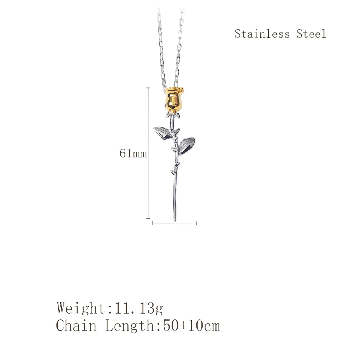 Wholesale Jewelry Retro French Style Rose Flower 304 Stainless Steel Plating Pendant Necklace