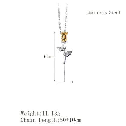 Wholesale Jewelry Retro French Style Rose Flower 304 Stainless Steel Plating Pendant Necklace