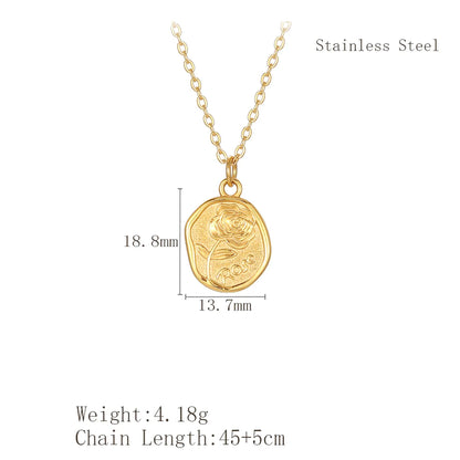 Wholesale Jewelry Retro French Style Rose Flower 304 Stainless Steel Plating Pendant Necklace