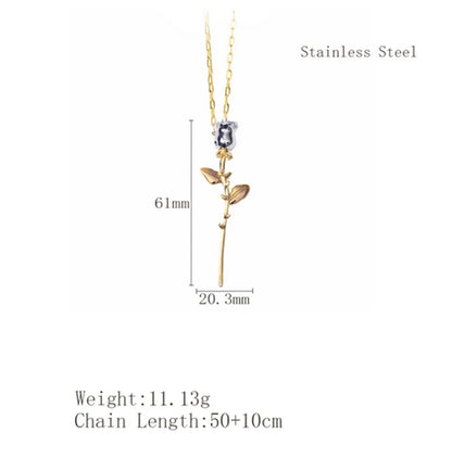 Wholesale Jewelry Retro French Style Rose Flower 304 Stainless Steel Plating Pendant Necklace