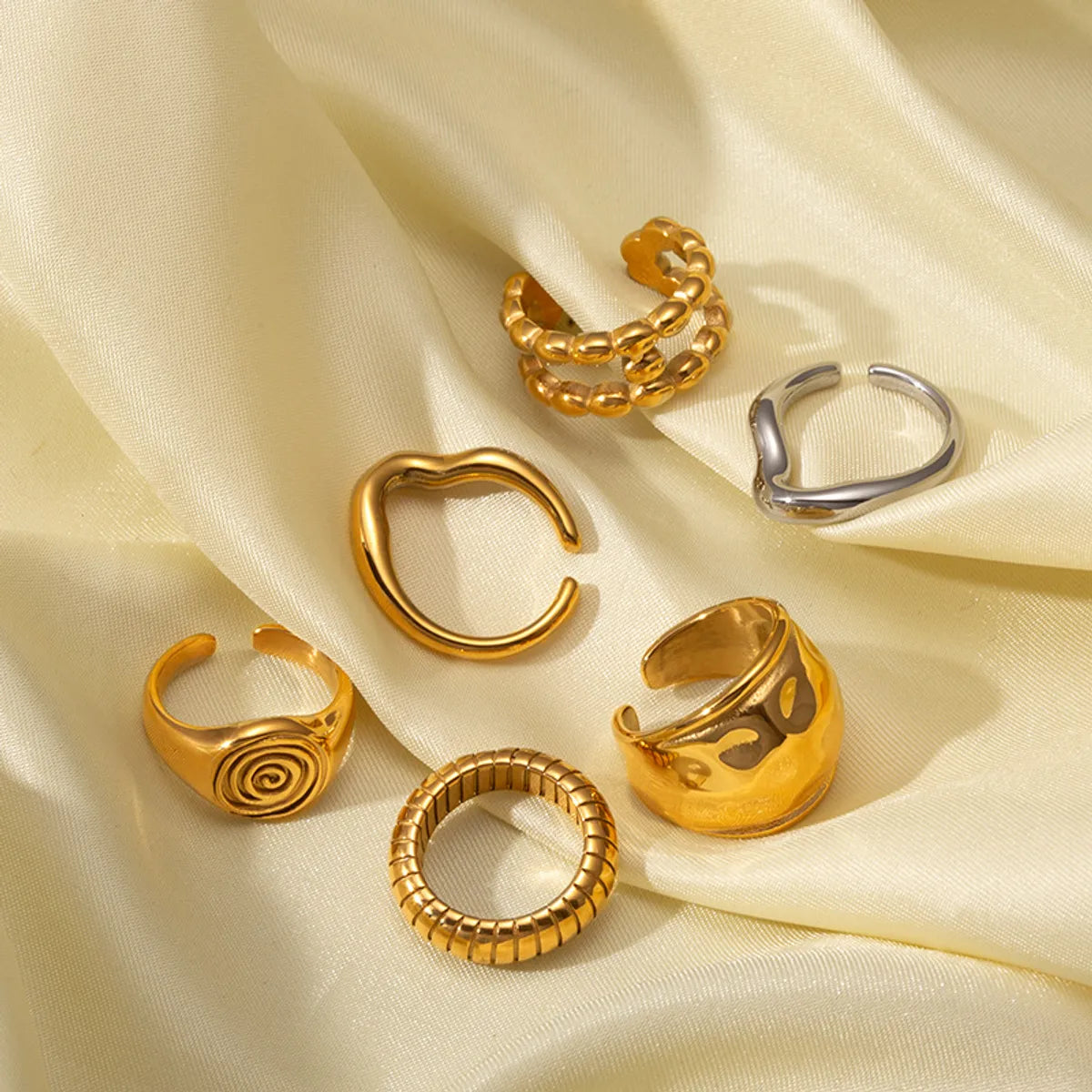 Wholesale Jewelry Retro Geometric 304 Stainless Steel 18K Gold Plated Open Rings