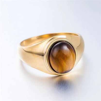 Wholesale Jewelry Retro Geometric 304 Stainless Steel Stone 18K Gold Plated Rings