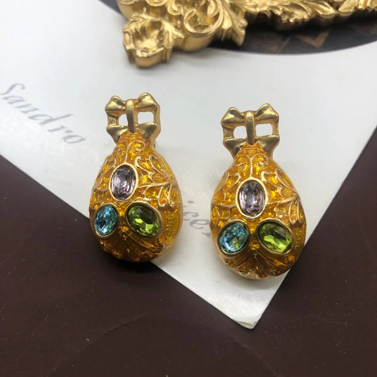 Wholesale Jewelry Retro Geometric Alloy Zircon Plating Inlay Earrings