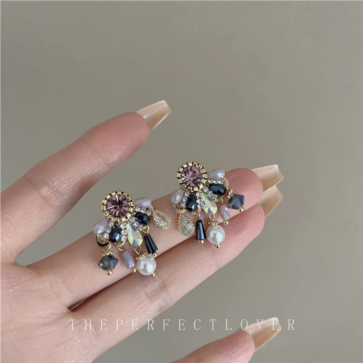 Wholesale Jewelry Retro Geometric Artificial Crystal Artificial Gemstones Plating Inlay Drop Earrings