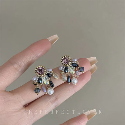 Wholesale Jewelry Retro Geometric Artificial Crystal Artificial Gemstones Plating Inlay Drop Earrings