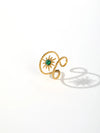 Wholesale Jewelry Retro Geometric Flower Butterfly 304 Stainless Steel Natural Stone 18K Gold Plated Inlay Open Rings