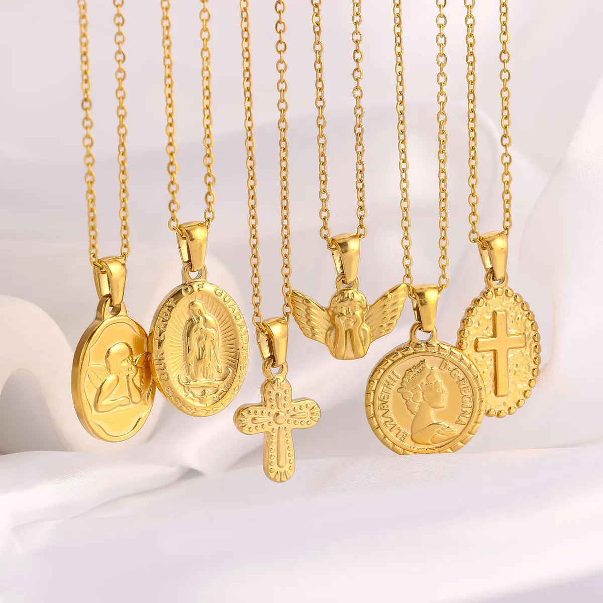 Wholesale Jewelry Retro Human Virgin Mary Angel 304 Stainless Steel Plating Pendant Necklace