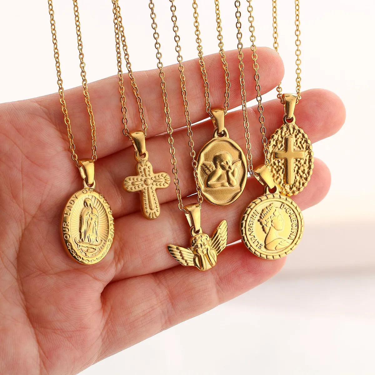 Wholesale Jewelry Retro Human Virgin Mary Angel 304 Stainless Steel Plating Pendant Necklace