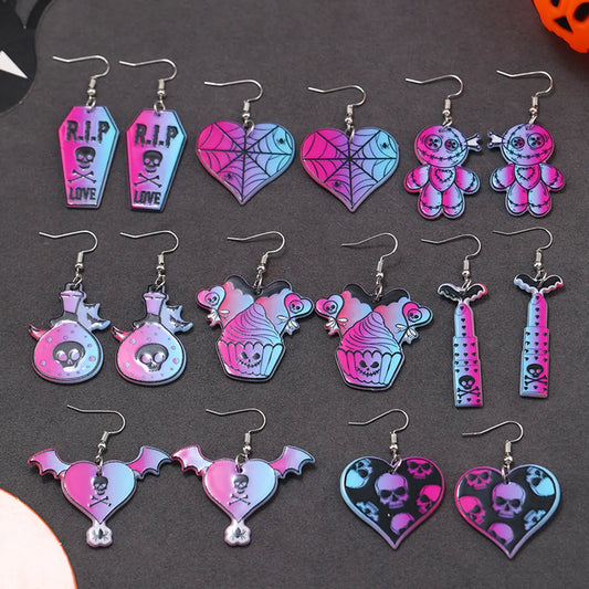 Wholesale Jewelry Retro Letter Skull Arylic Painted Drop Earrings