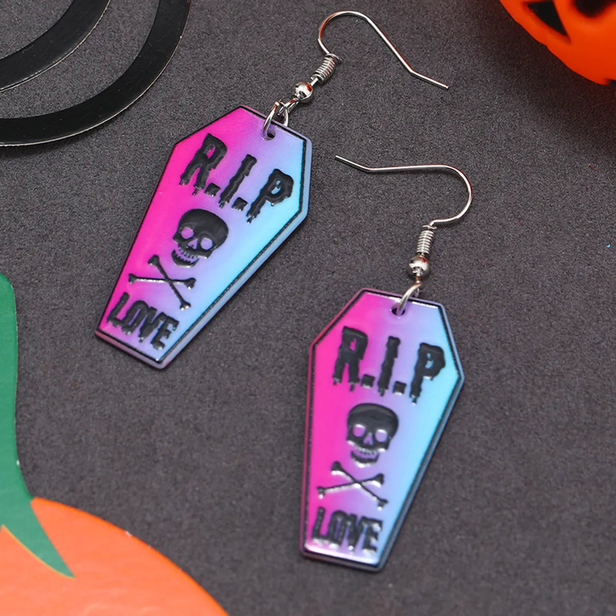 Wholesale Jewelry Retro Letter Skull Arylic Painted Drop Earrings