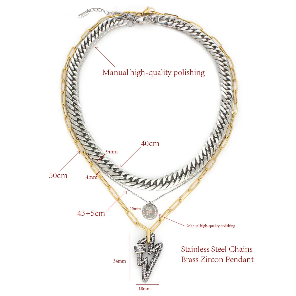 Wholesale Jewelry Retro Lightning Titanium Steel Three Layer Necklace