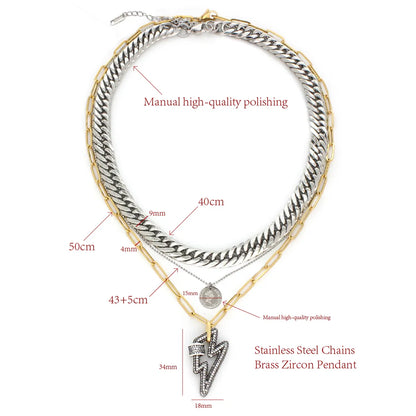 Wholesale Jewelry Retro Lightning Titanium Steel Three Layer Necklace