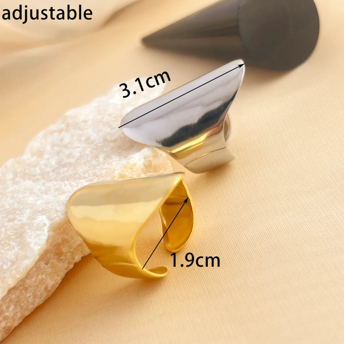 Wholesale Jewelry Retro Luxurious Solid Color 304 Stainless Steel 18K Gold Plated Plating Rings