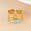 Wholesale Jewelry Retro Oval 304 Stainless Steel Stone 14K Gold Plated Inlay Open Rings