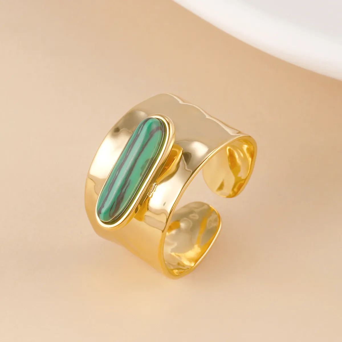 Wholesale Jewelry Retro Oval 304 Stainless Steel Stone 14K Gold Plated Inlay Open Rings