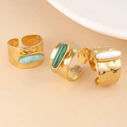 Wholesale Jewelry Retro Oval 304 Stainless Steel Stone 14K Gold Plated Inlay Open Rings