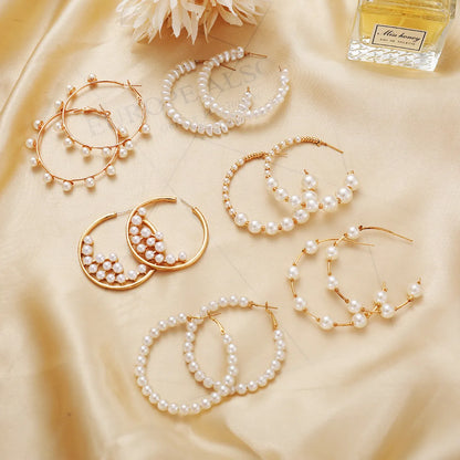 Wholesale Jewelry Retro Pearl C-Shaped Earrings Nihaojewelry