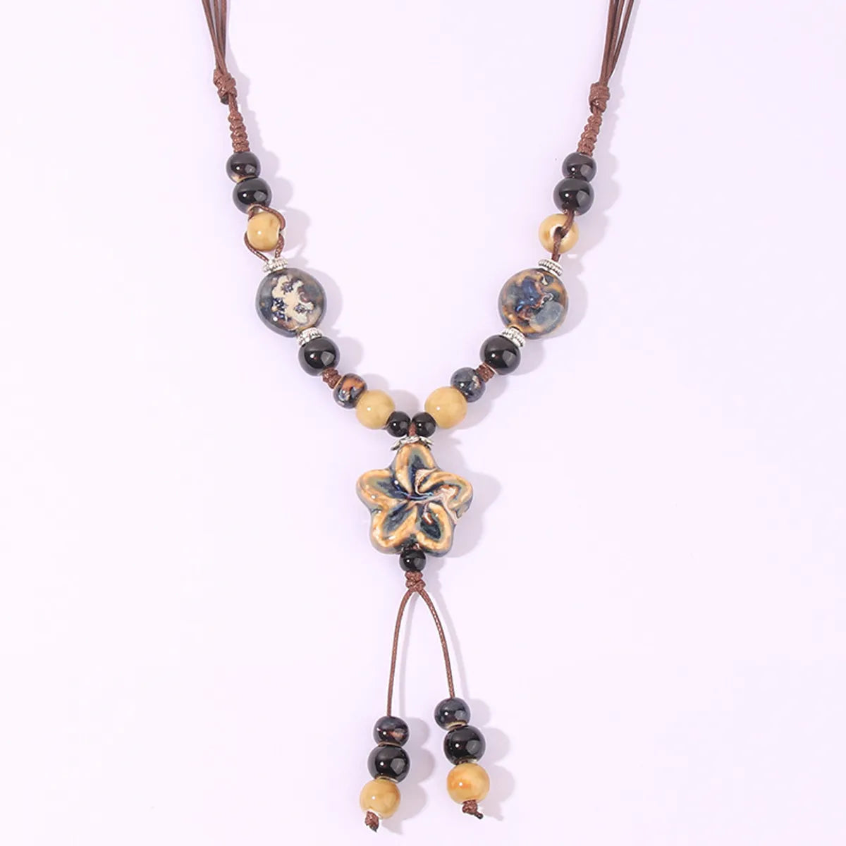 Wholesale Jewelry Retro Plaid Flower Rope Ceramics Long Necklace