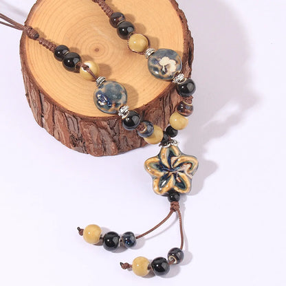 Wholesale Jewelry Retro Plaid Flower Rope Ceramics Long Necklace