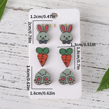 Wholesale Jewelry Retro Rabbit Carrot Wood Printing Ear Studs