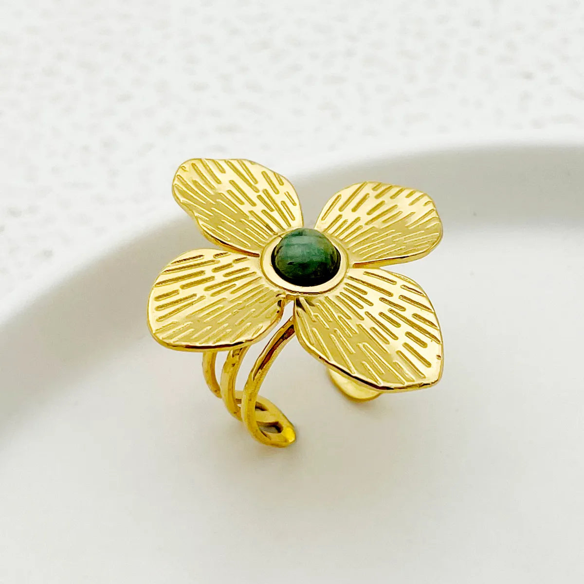 Wholesale Jewelry Retro Roman Style Streetwear Flower 304 Stainless Steel Turquoise 14K Gold Plated Plating Inlay Open Rings