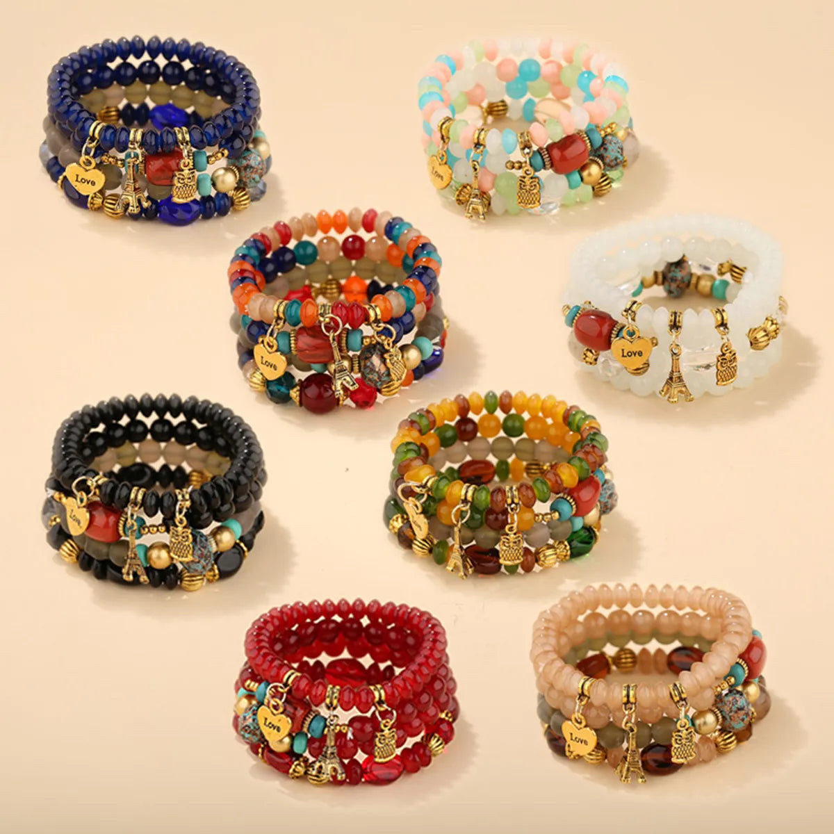 Wholesale Jewelry Retro Round Alloy Glass Bead Glass Bead Beaded Bracelets