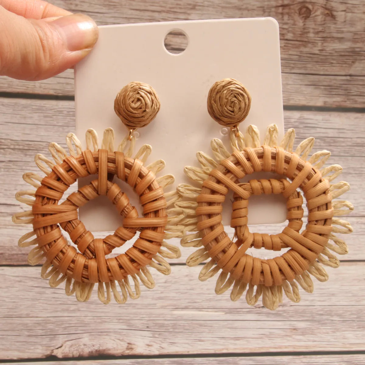 Wholesale Jewelry Retro Round Square Raffia Handmade Drop Earrings