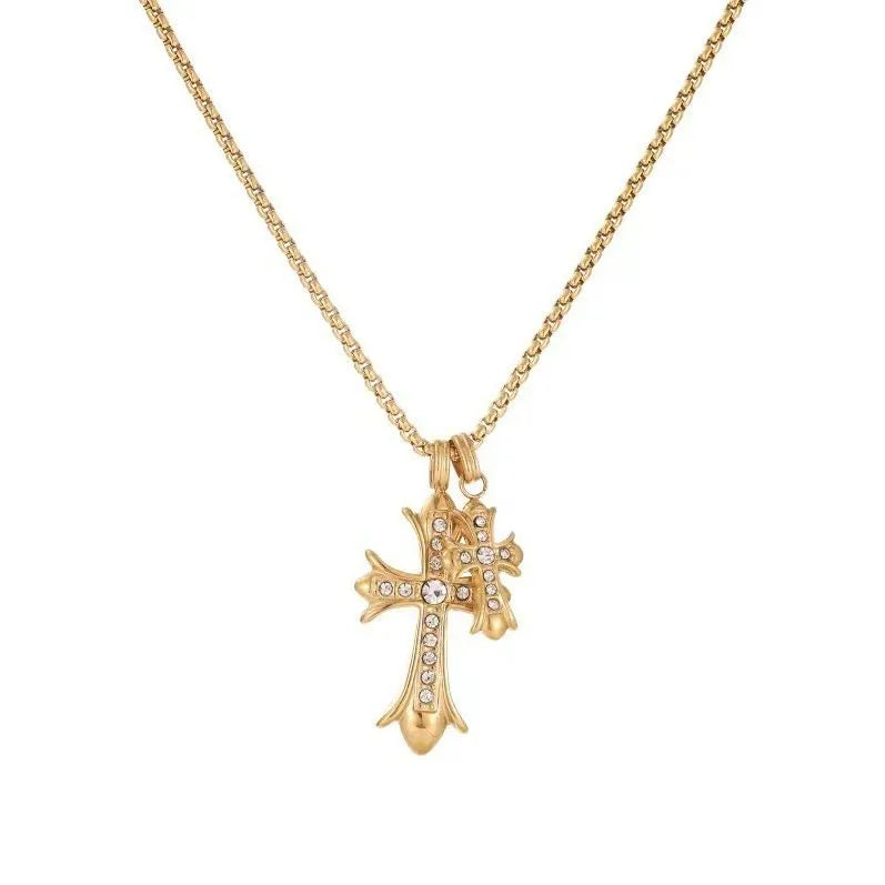 Wholesale Jewelry Retro Simple Style Cross 304 Stainless Steel Zircon Inlay Pendant Necklace